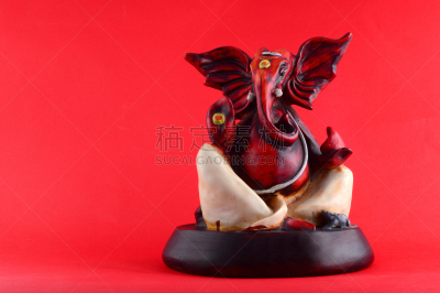 偶像,印度神像,象鼻神葛尼沙,红色背景,传统,贺卡,象,万寿菊,甘尼许节,动物头