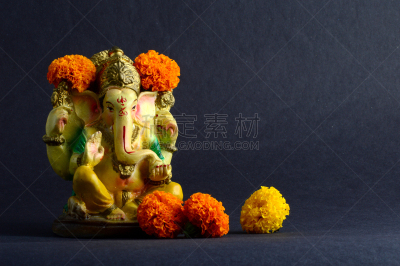 偶像,印度神像,象鼻神葛尼沙,灰色背景,传统,贺卡,象,万寿菊,甘尼许节,动物头
