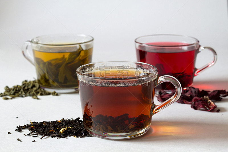 茶,热,绿茶,杯,玻璃杯,白色背景,芙蓉茶,叶子,绿色