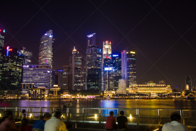 新加坡市,cbd,滨海广场,鱼尾狮公园,滨海湾 ,水,水平画幅,新加坡,夜晚,无人