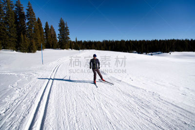 日光,越野滑雪,白昼,男人,自然美