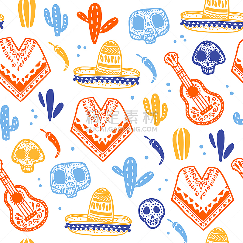 传统,四方连续纹样,矢量,墨西哥,人类骨架,拉美人和西班牙裔人,艺术,胡椒,无人,绘画插图