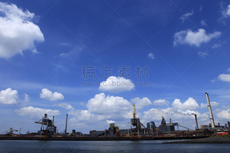 云景,钢厂,在上面,河流,艾默伊登,鼓风炉,起重机抓斗,天空,气候