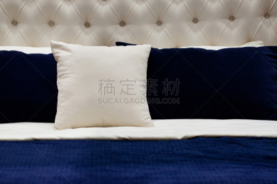 床,高雅,舒服,蓝色,白色,枕头