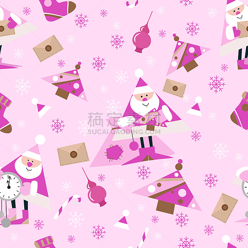 绘画插图,圣诞树,雪花,矢量,粉色背景,圣诞老公,新年,式样,新的,休闲活动