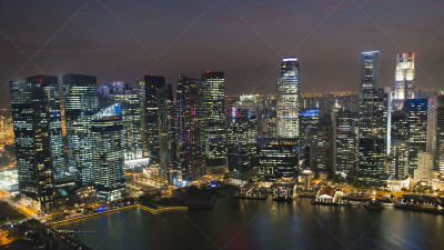 新加坡市,夜晚,全景,滨海广场,滨海湾 ,天空,水平画幅,新加坡,无人,海港