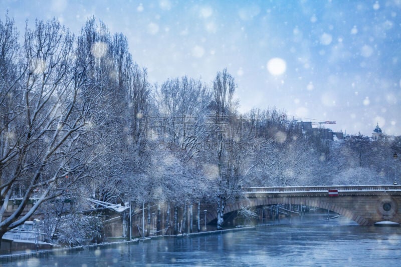 雪,水灾,桥,阿荷高勒桥,法国,环境,云,霜,天气,水库