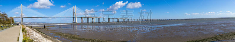 瓦斯科·达·伽马大桥,里斯本,斜拉桥,云景,风,交通,长的,云,迅速,交通堵塞