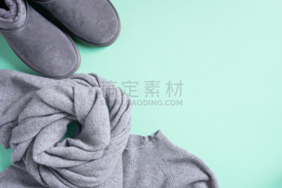 羊毛,围巾,留白,冬天,衣服,女性,靴子,厚衣服,平铺,毛衣