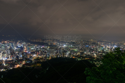 夜晚,首尔,水平画幅,无人,户外,都市风景,韩国,商业金融和工业,山,著名景点