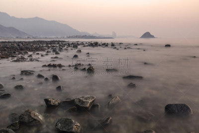 岩石,海滩,水,雾