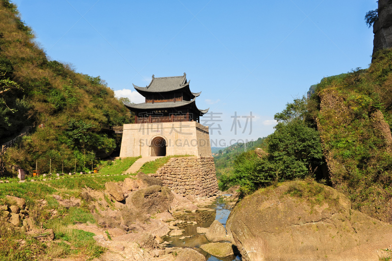 远古的,门楼,四川省,天空,水平画幅,墙,无人,古老的,当地著名景点,东亚