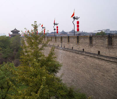 西安,要塞,远古的,平衡折角灯,明朝风格,陕西省,城墙,纪念碑,灯笼,水平画幅