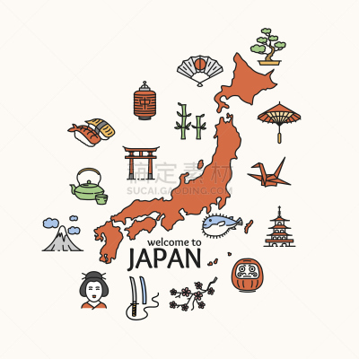 日本,概念,矢量,日本青酒,艺妓,盆景,日本武士,富士山,寿司,旅行
