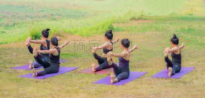 人群,湖,女人,瑜珈班,观众,园林