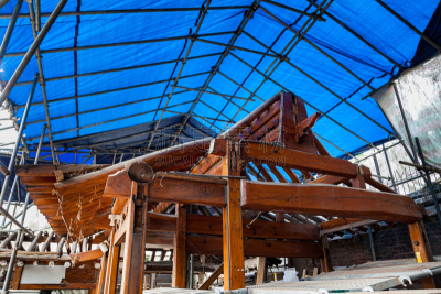 Renovation of a traditional House in Bukchon Hanok Village, everything except the timber is removed and will be rebuilt to actual standard. Seoul, South Korea, 37°34'55.999" N 126°59'3.799" E