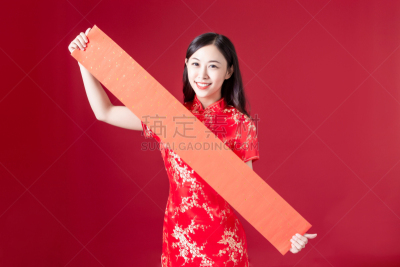 春节,概念,背景分离,红色背景,中国,日本人,中国人,仅一个女人,幸福,新年