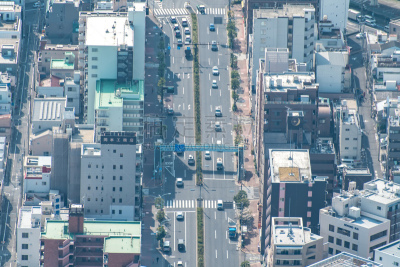 Tokyo, Japan - March 27 2019: People passing the street crossing in Sumida district, Tokyo. Crosswalk. Intersection in Tokyo