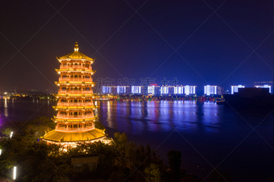 中国,湖,湿地,夜晚,东莞,广东省,公园,传统,暗色,黄昏