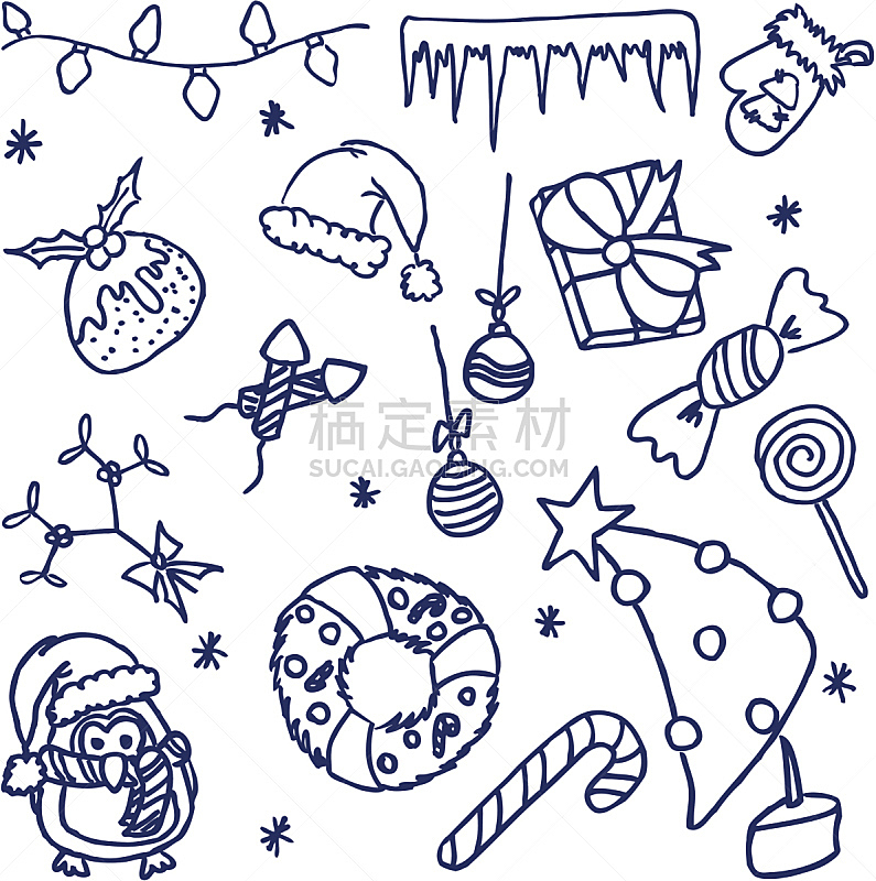 乱画,形状,无人,蝴蝶结,榭寄生,绘画插图,符号,企鹅,圣诞树