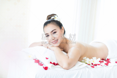 芳香疗法,女人,床,平衡折角灯,按摩油,亚洲,白色,瓶子