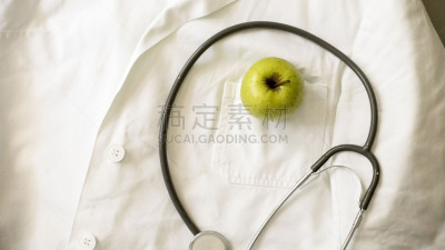 白色,听诊器,绿色,健康保健,苹果,概念,在上面,素食