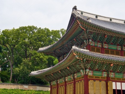 传统,韩国,宫殿,贞德,华丽的,旅途,过去,云,著名景点,古典式