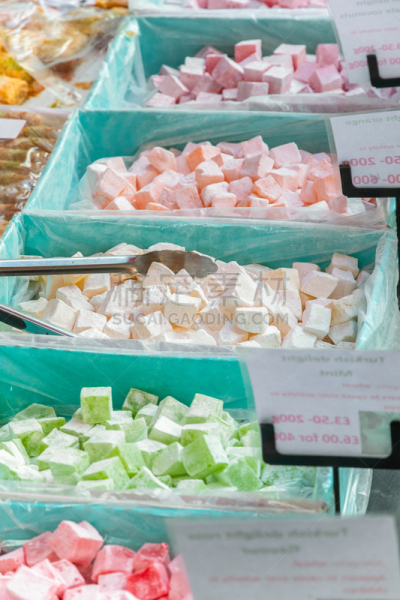 多样,布里克巷,伦敦,市场,土耳其软糖,砖,沟岸,糖果,甜点心,立方体形状