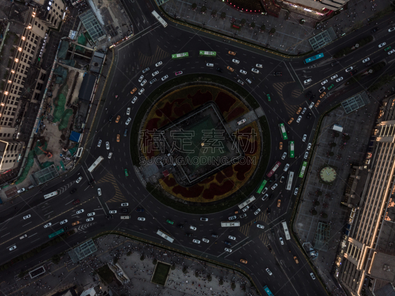 Drone Point View of Rush Hour Traffic and Bell Tower at Night / Xi’an, Shaanxi