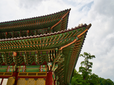 传统,韩国,宫殿,贞德,华丽的,旅途,过去,云,著名景点,古典式