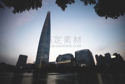 现代,建筑外部,都市风景,首尔,责任,曙暮光,交通,公园,韩国,商业金融和工业