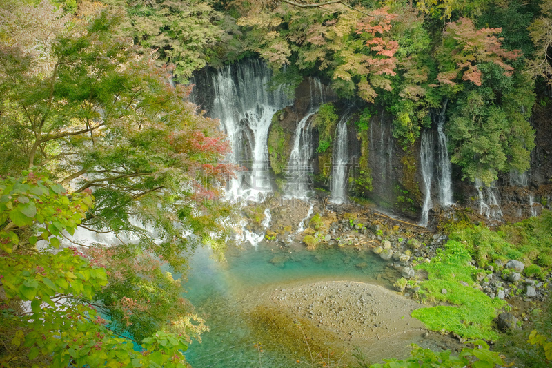 富士山,瀑布,shiraito falls,自然美,普氏野马,居住区,富士宫,环境,枝繁叶茂,静水