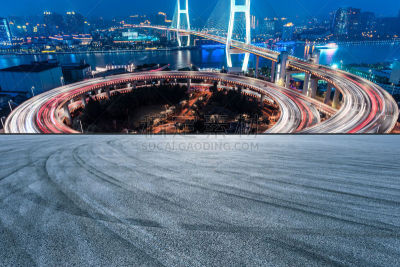 南浦大桥,上海,空的路,室内过夜,沥青,汽车,交通,地板,黄昏,公路