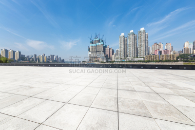 现代,空的,商务,全景,城市天际线,方形画幅,混凝土,室内地面,办公大楼,空的路