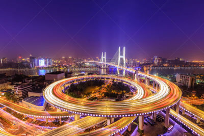 南浦大桥,横越,黄浦江,上海,自然美,夜晚,汽车,交通,黄昏,公路
