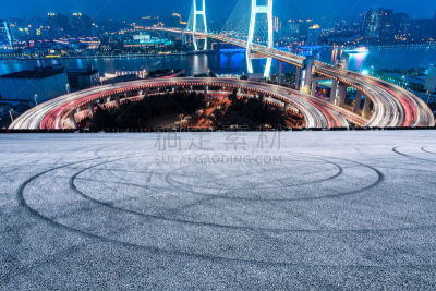 南浦大桥,上海,空的路,室内过夜,沥青,汽车,交通,地板,黄昏,公路