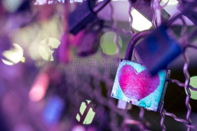 夜晚,挂锁,心型,形状,安全,波兰,小波兰省,浪漫,背景,人行桥