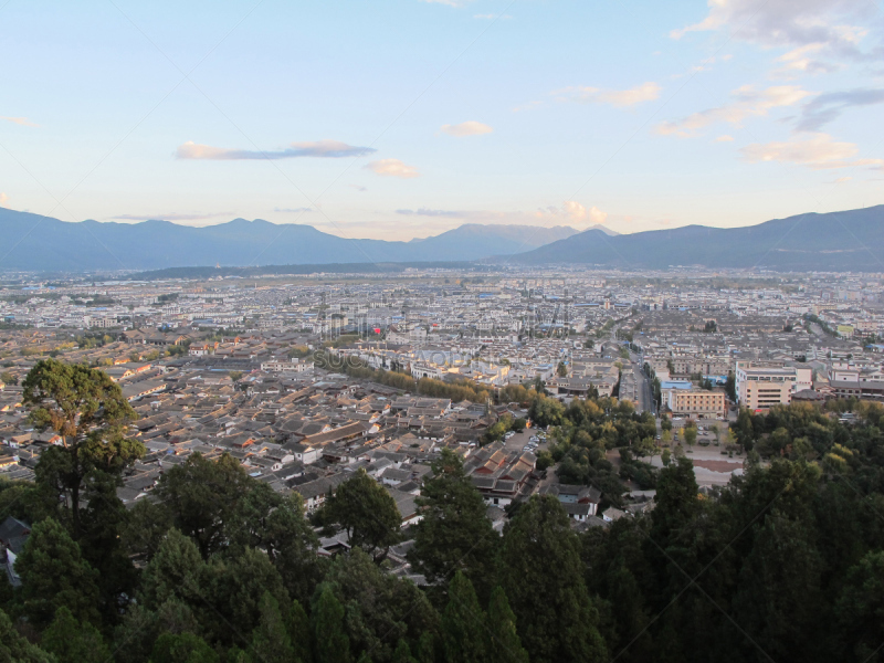 Lijiang Old Town, mountain top view with local historical archit