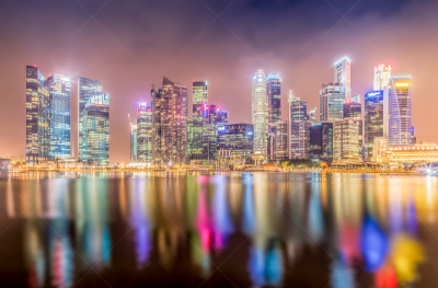 新加坡,城市天际线,滨海湾 ,水平画幅,建筑,夜晚,无人,商务旅行,早晨,黄昏