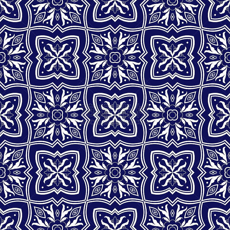 Italian tile pattern vector seamless with floral ornaments. Portuguese azulejo, mexican talavera, spanish majolica or delft dutch. Сeramic texture for mosaic kitchen wall or venetian bathroom floor.