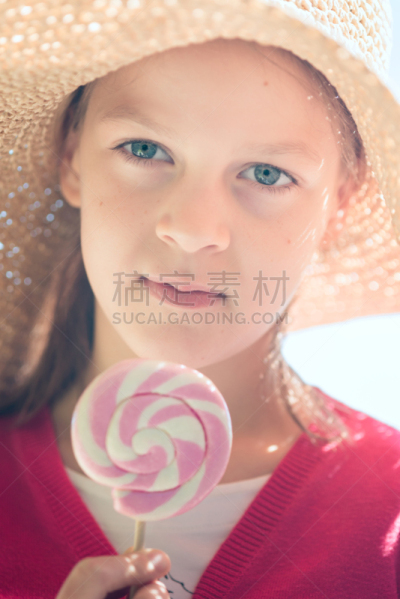 草帽,女孩,棒棒糖,巨大的