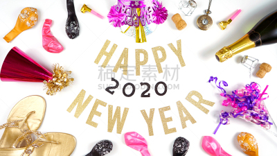 新年前夕,黄金,粉色,香槟,幸福,2020,倒计时,一月,玻璃杯