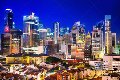 新加坡市,夜晚,商务,居住区,滨海湾 ,新加坡,码头周围,水平画幅,高视角,无人