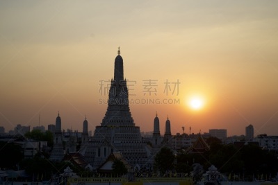 著名景点,郑王庙,传统,旅途,曙暮光,泰国,河流,户外,建筑,城市