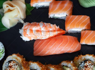 三文鱼,寿司,虾,视角,日本食品,热,米,泰国,模板,生鱼片寿司