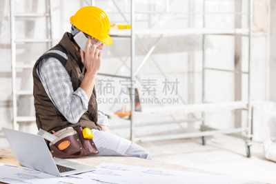 建筑承包商,建筑工地,手机,做
