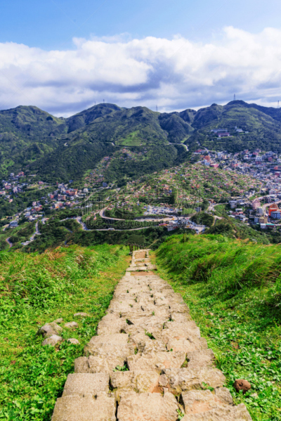 台阶,山,小路,九份,牵道,垂直画幅,天空,美,户外,草