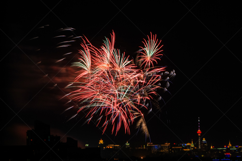 夜晚,新年前夕,天空,烟花秀,事件,圣诞装饰物,彩色背景,公园,中国,新年