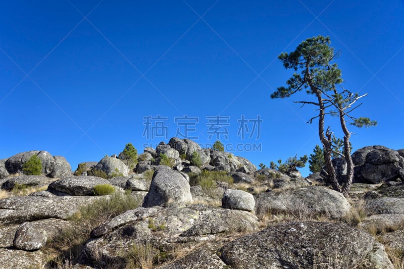 View into the Portuguese Mountains of the Natural Park Serra da Gardunha. A part of the Serra da Estrella, Louriçal do Campo, District Castelo Branco, Portugal