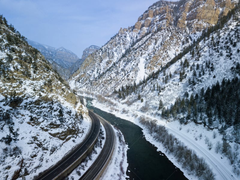 科罗拉多州,峡谷,70多岁,风景,冬天,图像,雪,公路,多车道公路,美国